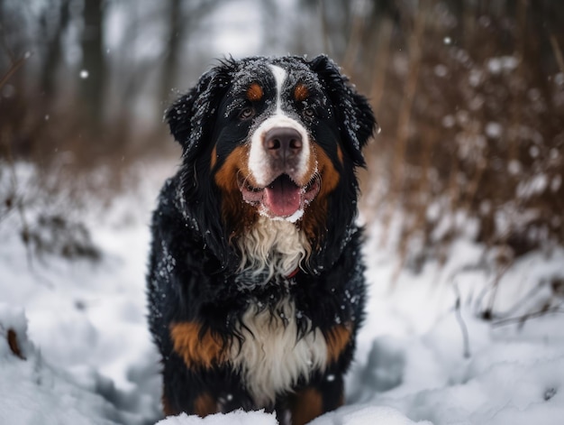 A Bernese mountain dog in the snow Beatiful dog