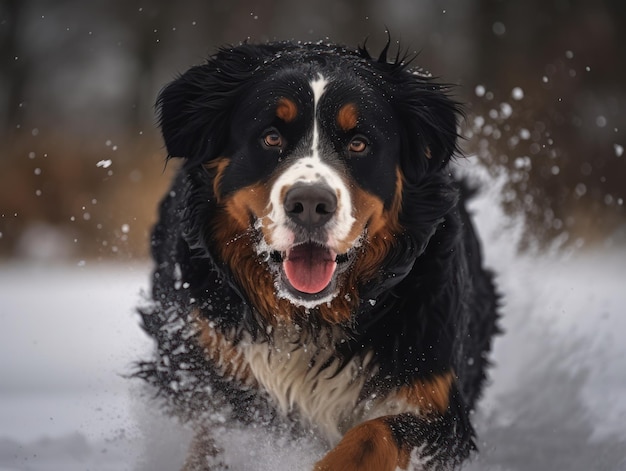 A Bernese mountain dog in the snow Beatiful dog