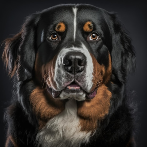 Bernese mountain dog studio portrait as domestic herder pet in ravishing detail