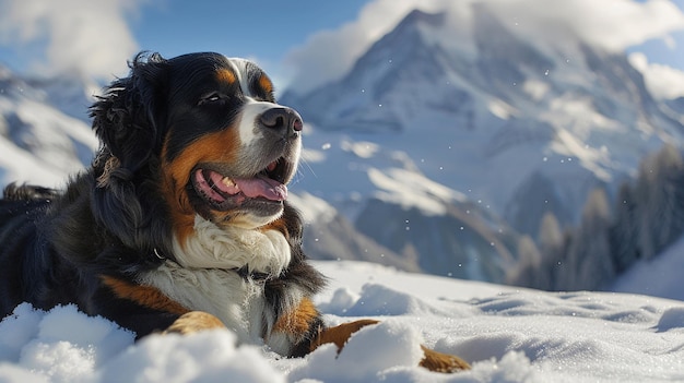 Photo bernese mountain dog in the swiss alps