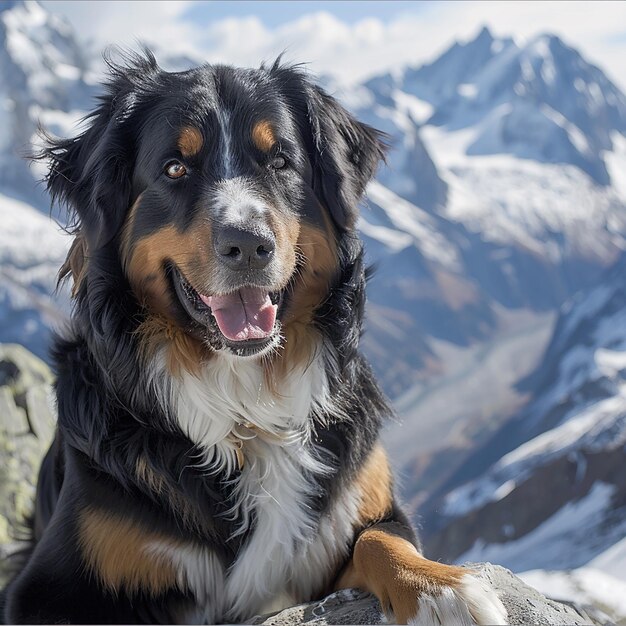 Photo bernese mountain dog in the swiss alps