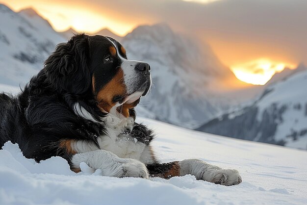 Photo bernese mountain dog in the swiss alps