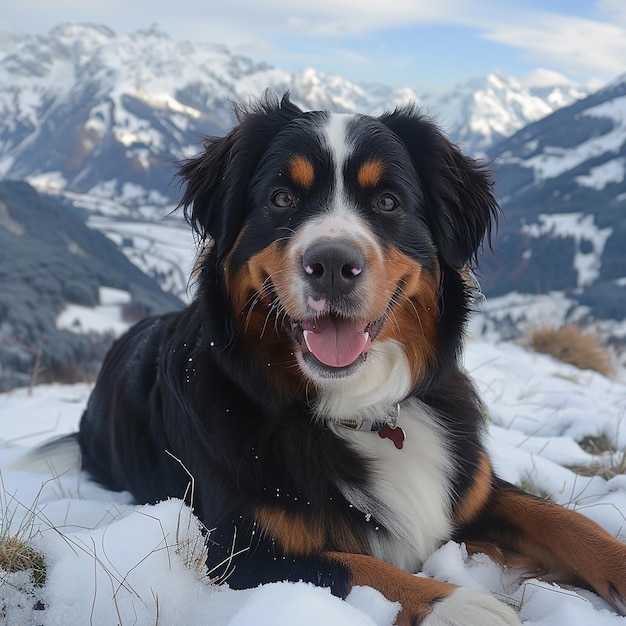 Photo bernese mountain dog in the swiss alps