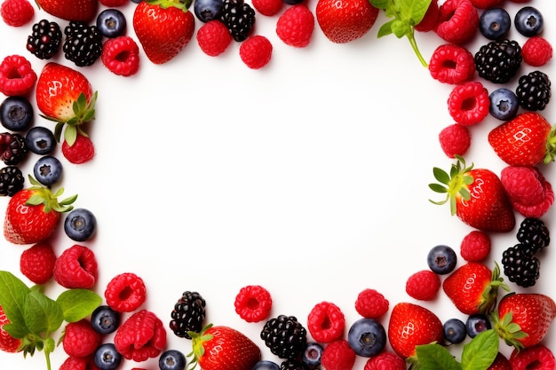 Berries border isolated on white background with copy space for your text