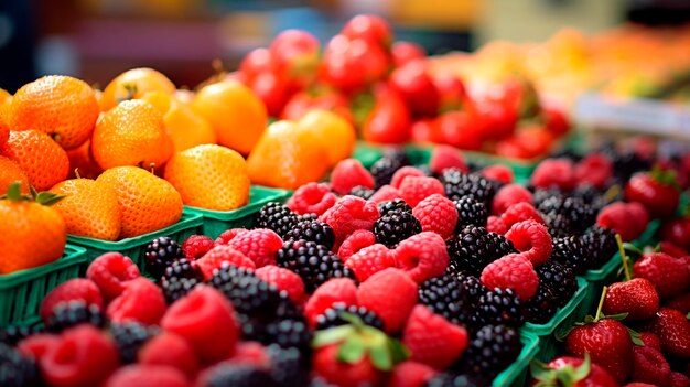 Berries and fruits at the market Selective focus Food