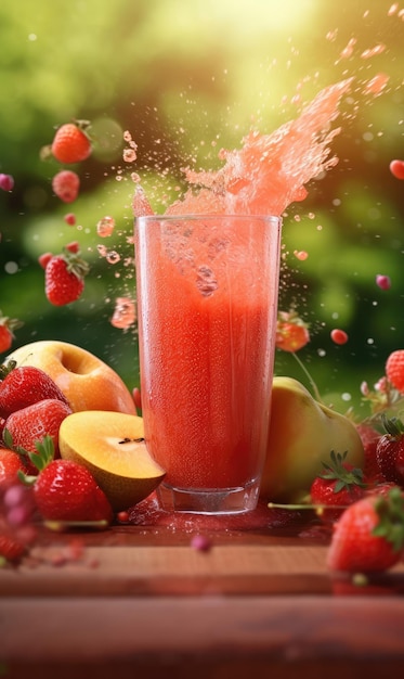 Berries Juice with garden background