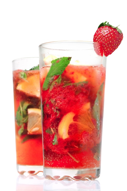 Berries Mojito with Energy Drink, Strawberry and Lime and Sweet Syrup.