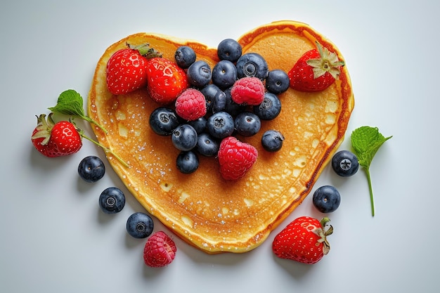 Berries on a pancake fashioned like a heart Generative Ai