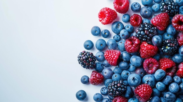 Berries White Background Fresh Mixed Berries Pile on Red and Blue Fruits