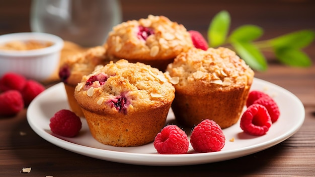 Berry Bliss Oatmeal Muffins with Raspberries on a Plate