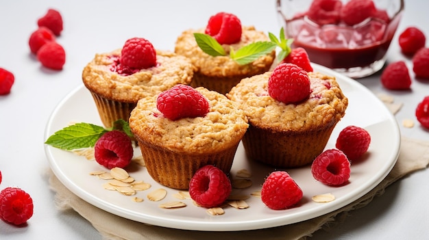 Berry Bliss Oatmeal Muffins with Raspberries on a Plate