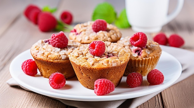 Berry Bliss Oatmeal Muffins with Raspberries on a Plate