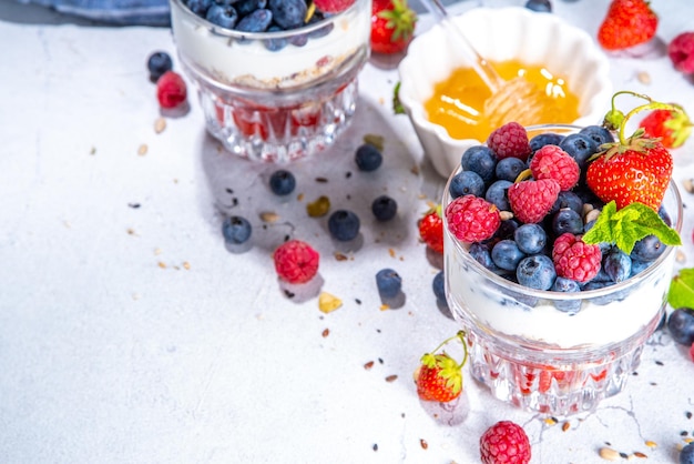 Berry breakfast layered parfait dessert