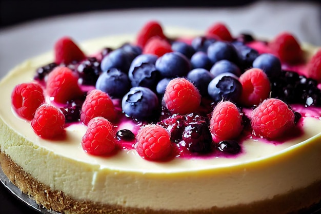 Berry cheesecake with decoration in form of berries boiled in sweet syrup