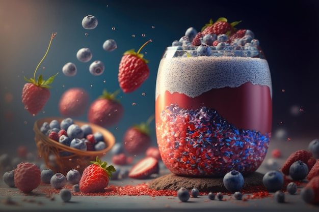 Berry and chia seeds smoothies Illustration Generative AI