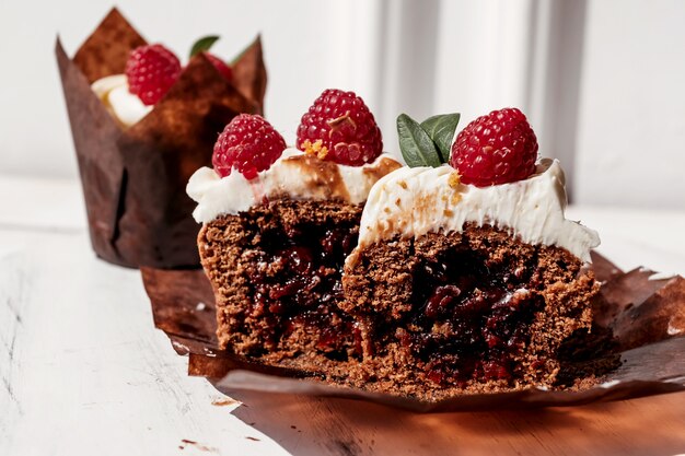 Berry cupcakes with filling, cut  Dessert