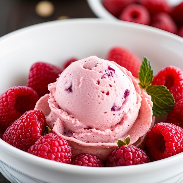 Berry ice cream waffle cones and fresh berries