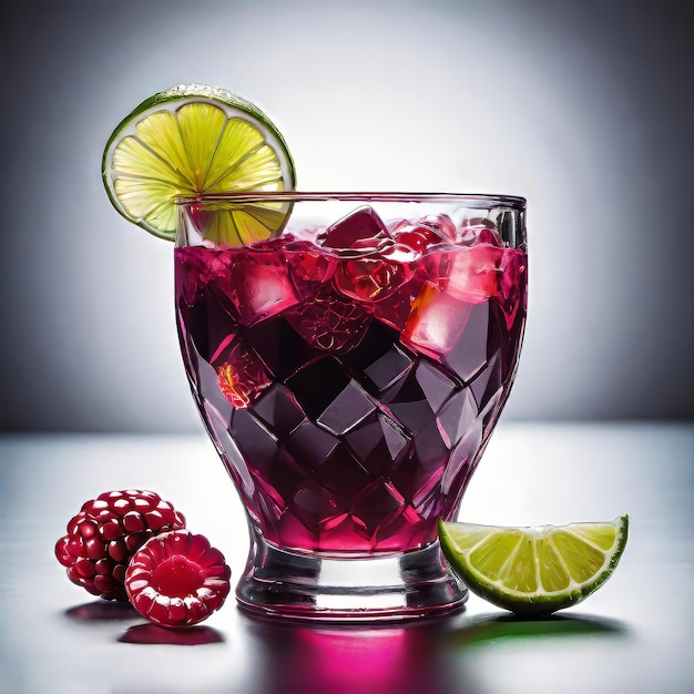 Berry punch with lime slices isolated on white background