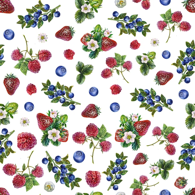 Berry seamless pattern. Watercolor illustration.