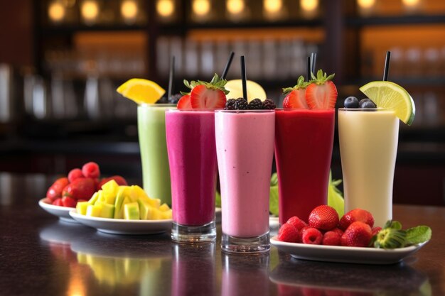 Berry smoothie on a bar counter with other drinks