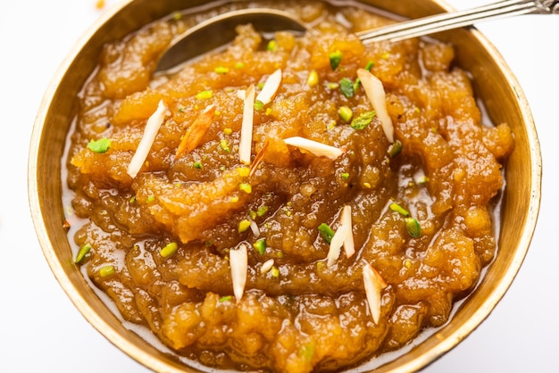 Besan Halwa shira sheera is a rich dessert made with gram flour ghee and sugar