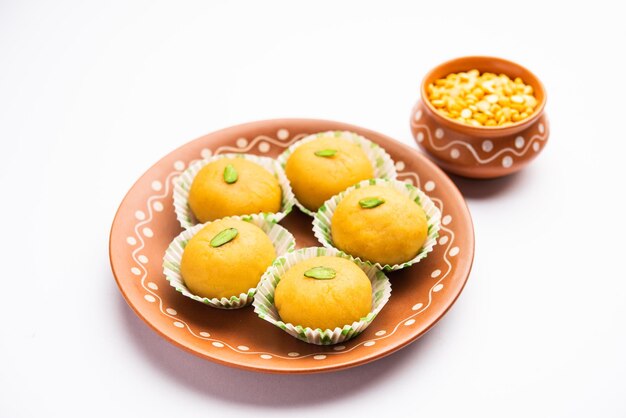 Besan Pedapedha pera Popular Indian mithai prepared using gram flour Ghee Sugar Milk