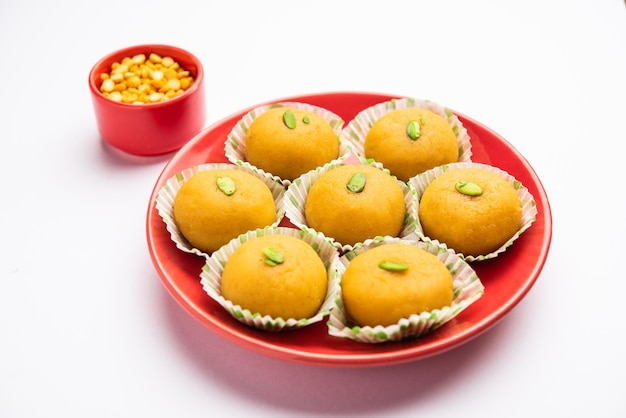 Besan Pedapedha pera Popular Indian mithai prepared using gram flour Ghee Sugar Milk