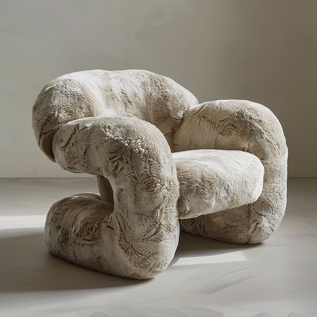 a bespoke chair in the style of ren hang soft and rounded forms furry preserving the beauty of a wom