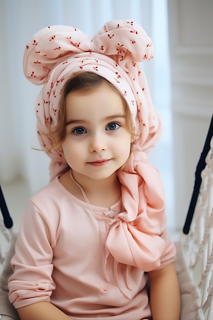 Photo best cute muslim baby smiling and giving expression on a chair