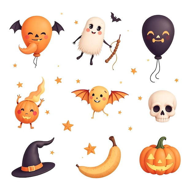 Best elements of Halloween collection isolated on a white backgr