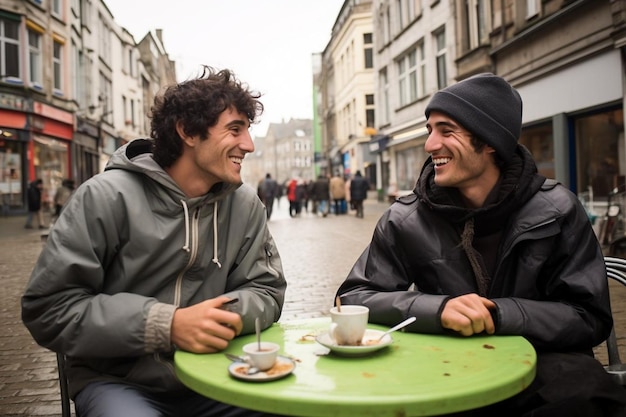 Best friends eating street food