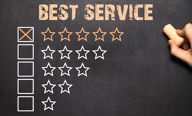 Best Service five golden stars on Chalkboard