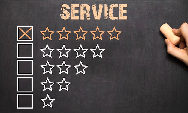 Best Service five golden stars on Chalkboard