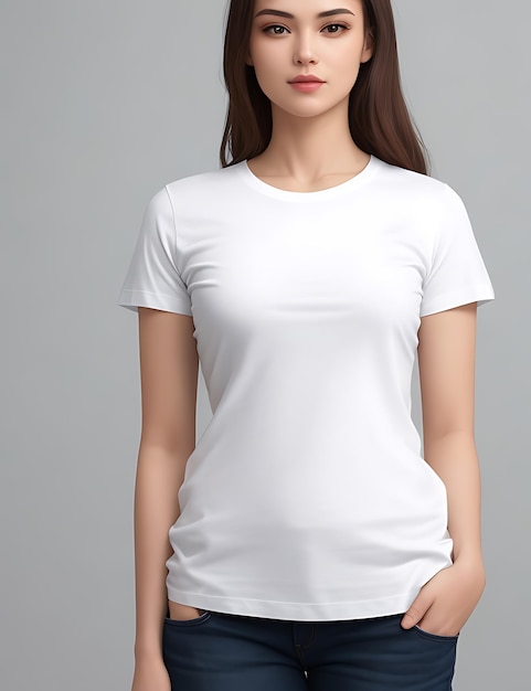 The Best White Blank TShirt Woman Model Front View Mockup