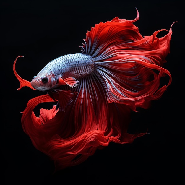 a betta fish with red and white stripes is shown in this image