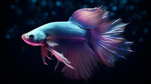 A betta fish with a tail that has a pink and blue tail