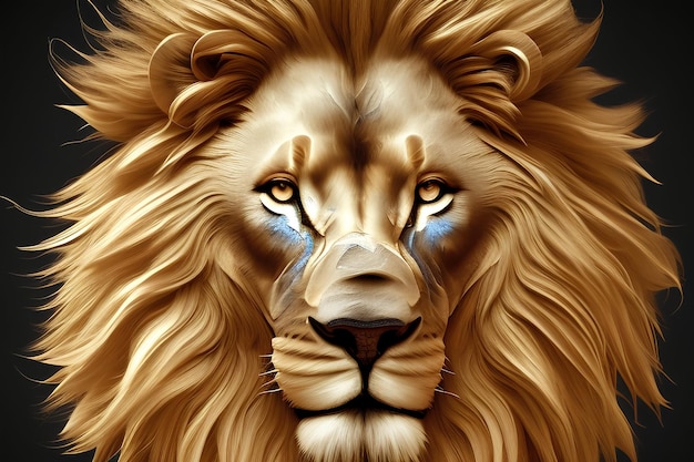 Beutiful lion and golden background realistic image