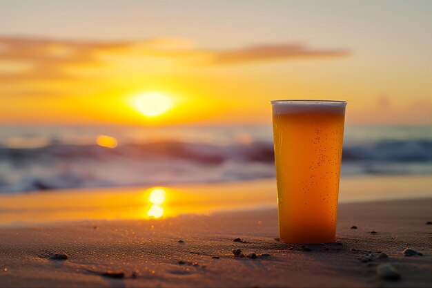 Beverage on the Beach with Azure Sky Overhead