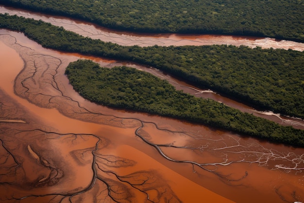 Bewildering maze of waterways and tributaries in the amazonas created with generative ai