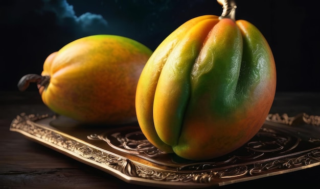 Photo bewitched mango ultra detailed hyperrealism epic baroque opulent majestic filigree high quality magical epic mysterious fantasy