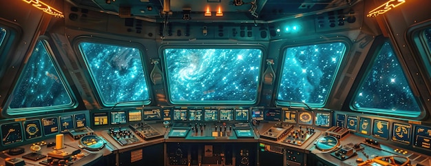 Beyond Euclidean Space Hyperspace Drive Control Room with Operators Guiding to Distant Galaxies