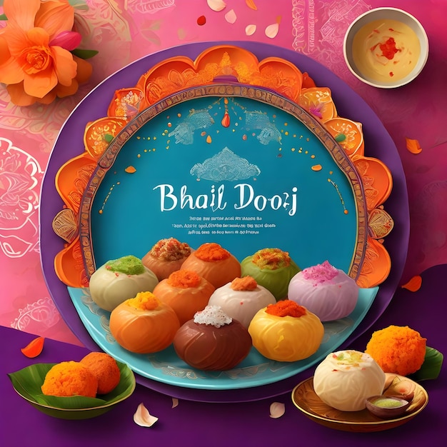 Photo bhai dooj poster illustrations of traditional indian sweets