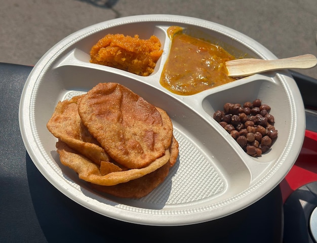 Bhandaara langar poori and other food items for poor people helping nature