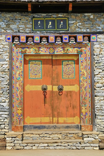 Bhutan art  stone gate background, Asia country journey