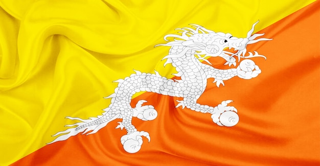 Bhutan Flag Flying In The Wind