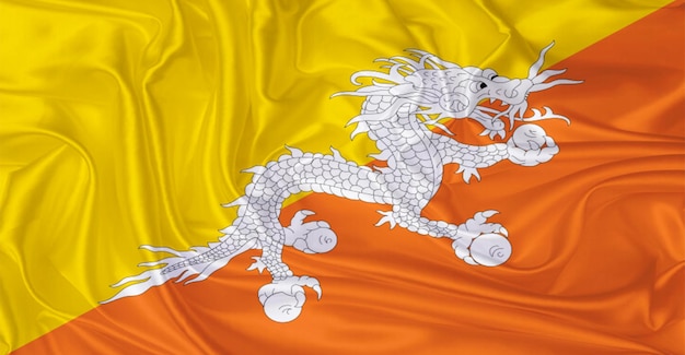 Bhutan Flag Flying In The Wind