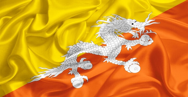 Bhutan Flag Flying In The Wind