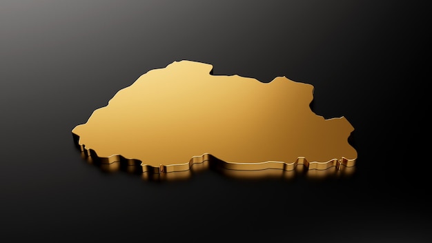 Bhutan gold map on black background 3d illustration