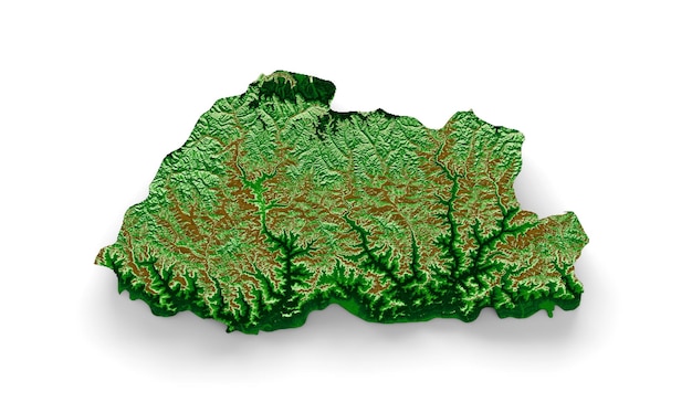 Bhutan Topographic Map 3d realistic map Color 3d illustration