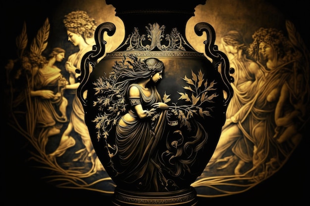 Bia Greek Mythology God Black Gold Vase by Generative AI